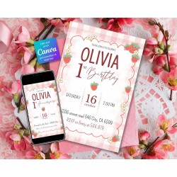 Invitation d’anniversaire personnalisé à imprimer : thème fraise