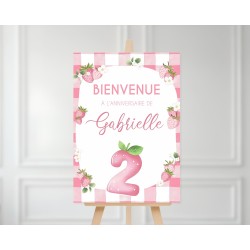 Panneau bienvenue anniversaire fraises - affiche à Imprimer Personnalisable