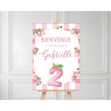 Panneau bienvenue anniversaire fraises - affiche à Imprimer Personnalisable