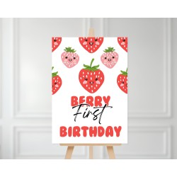 Panneau bienvenue fraises kawaii - affiche à Imprimer