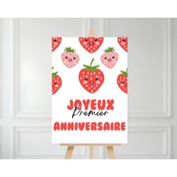 Panneau bienvenue fraises kawaii - affiche à Imprimer