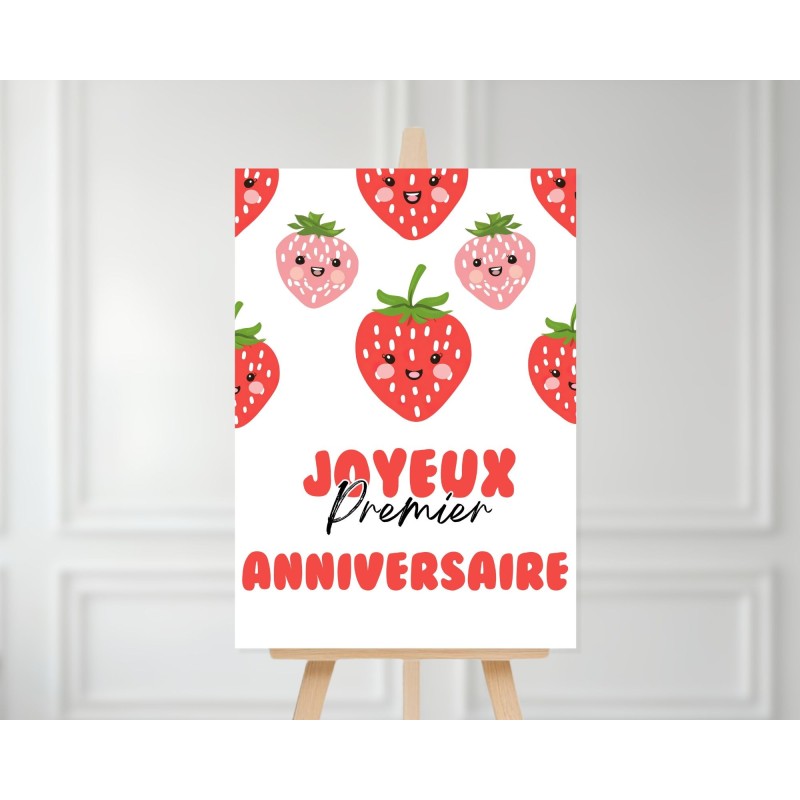 Panneau bienvenue fraises kawaii - affiche à Imprimer