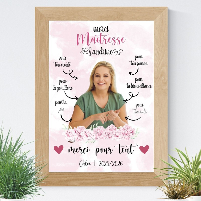 Cadeau maîtresse | Affiche personnalisable | Template Canva