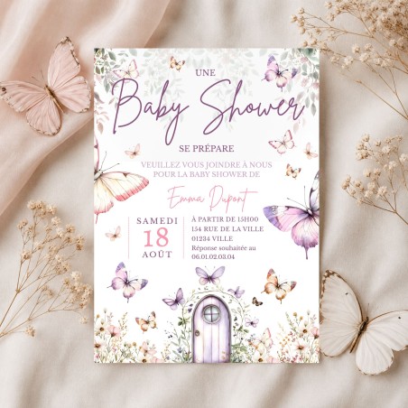 invitation baby shower papillon personnalisable