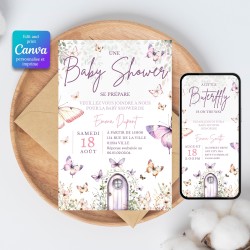 invitation baby shower papillon personnalisable
