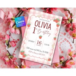 Invitation d’anniversaire personnalisé à imprimer : thème fraise