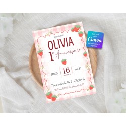 Invitation d’anniversaire personnalisé à imprimer : thème fraise