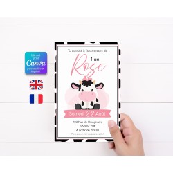 Invitation d’anniversaire digitale thème vache