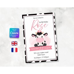 Invitation d’anniversaire digitale thème vache